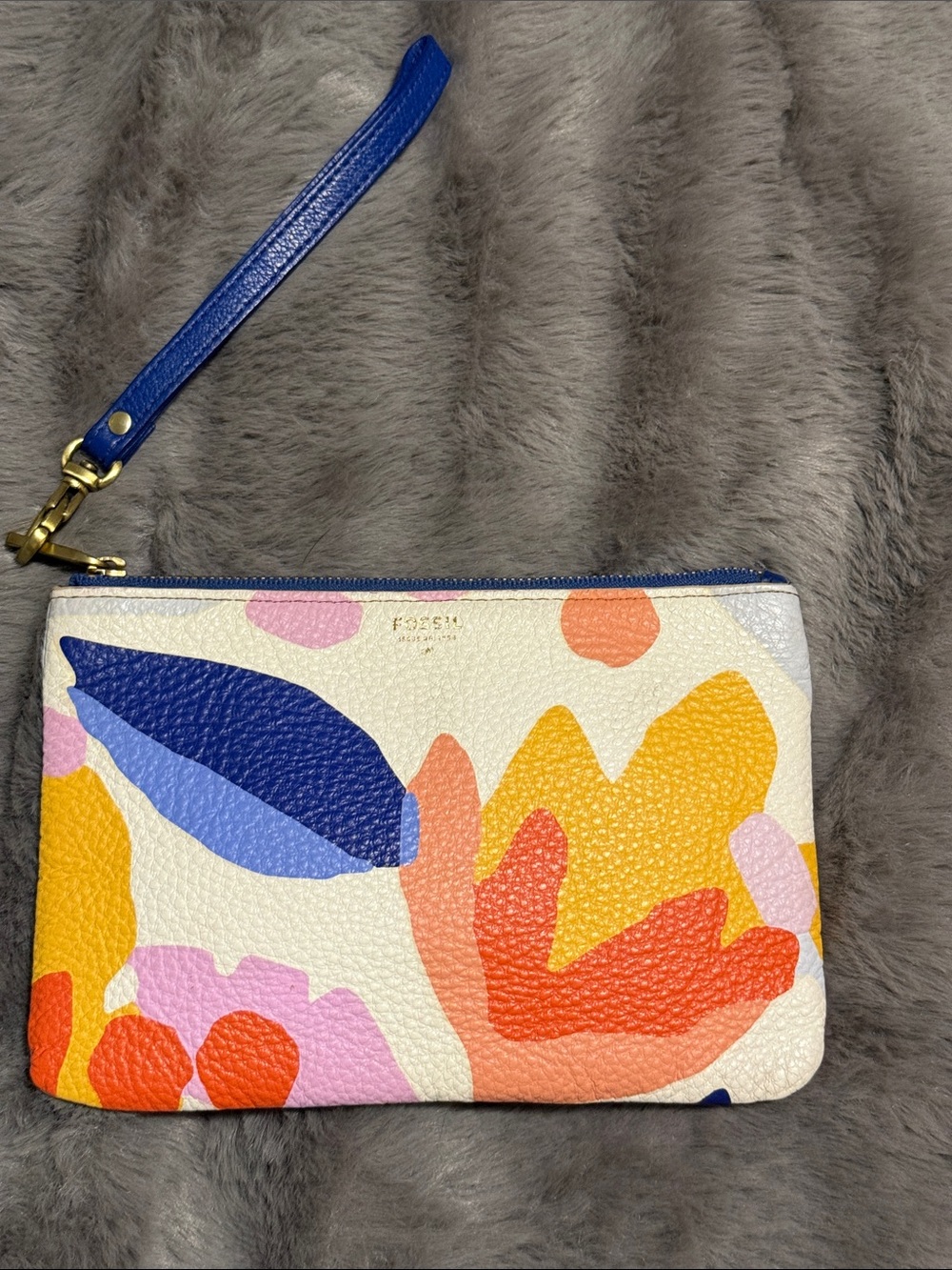 Fossil Colorblock Floral Leather Wristlet - Blue, Yellow, Pink & Orange